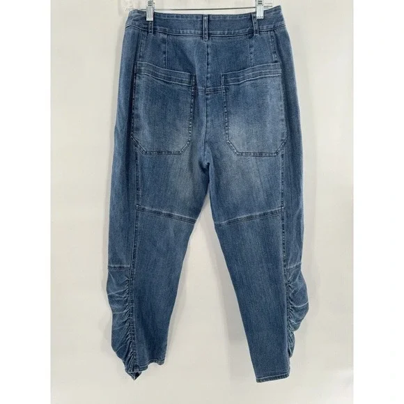 Tibi Jeans Size 6 Vintage Stone Slouchy Rouched Blue Cropped Denim Pants Women’s - Picture 9 of 16